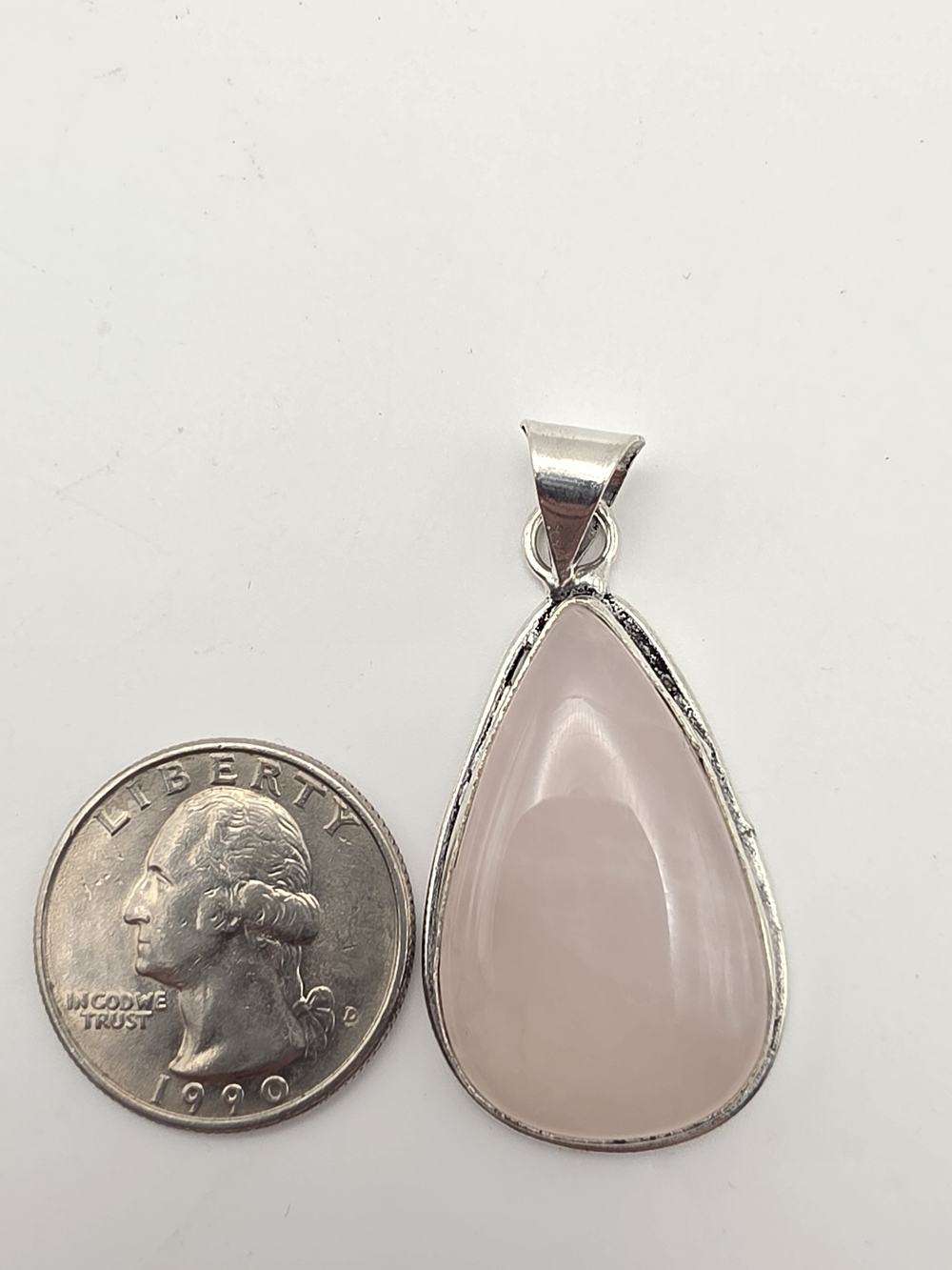 Silver Plated Teardrop Pink Rose Quartz Pendant